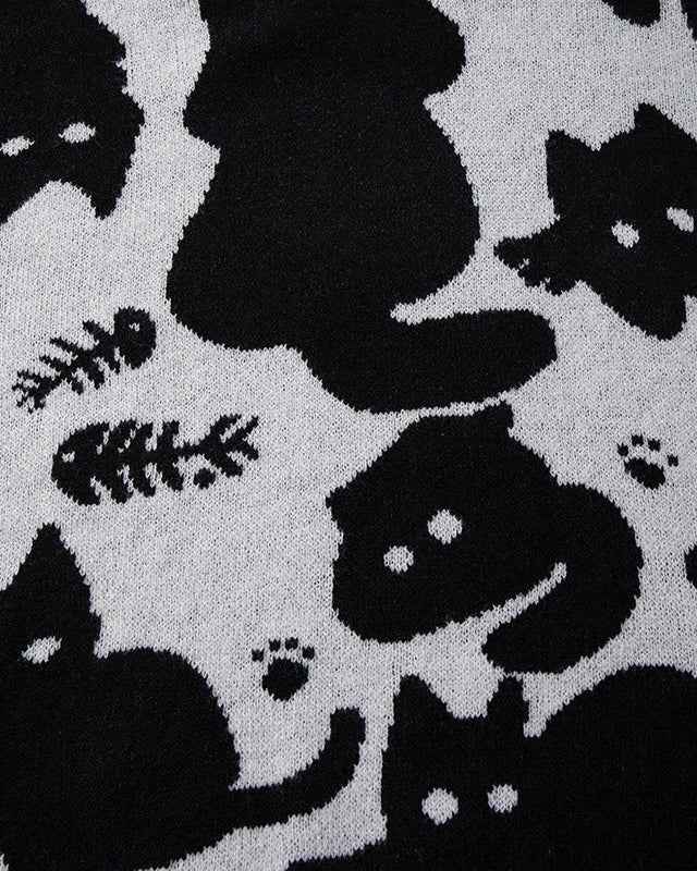 Breathable Black Cat Cartoon Knit Sweater