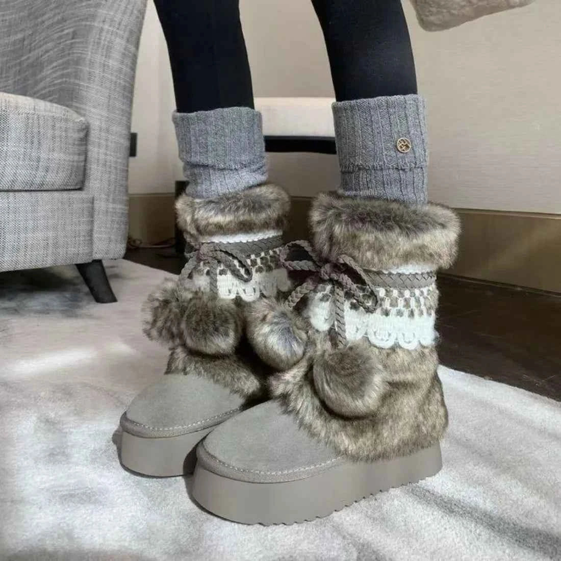 Winter Fluffy Faux Fur Snow Boots