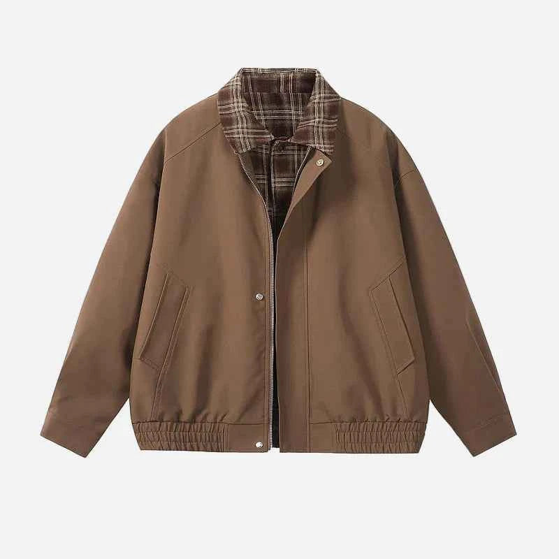 Streetwear Color Blocked Lapel Multiple Pockets Jacket