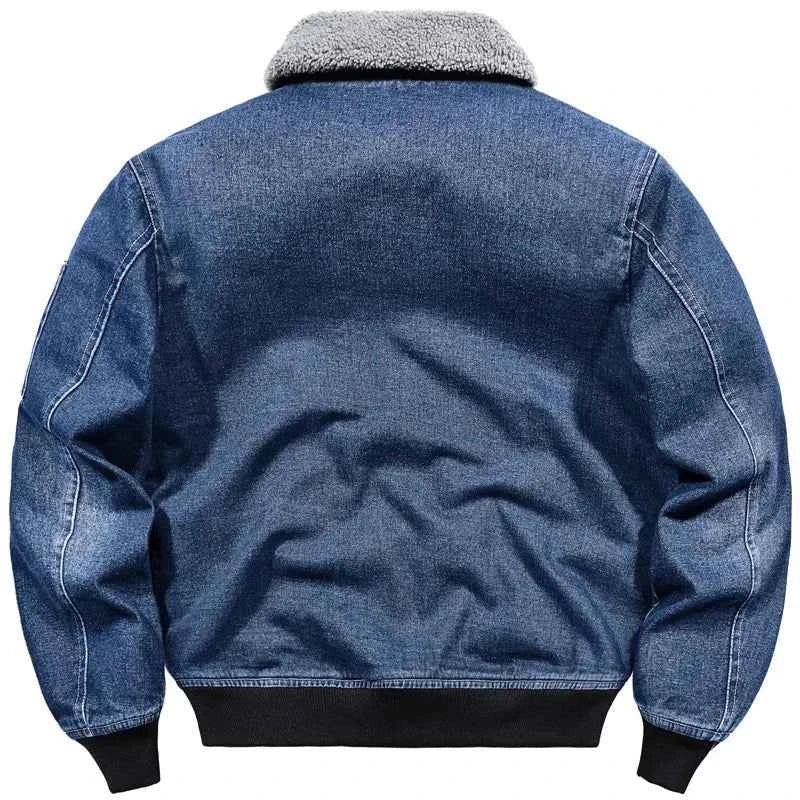 Thicken Turn-Down Fur Collar Fleece Denim Jacket