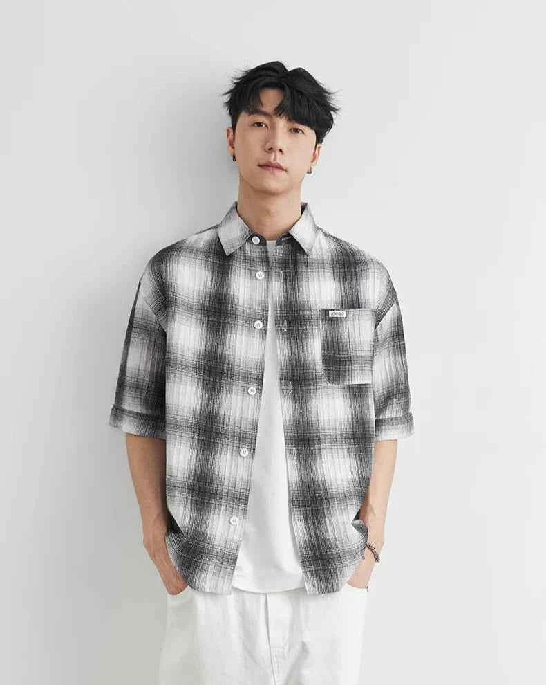Stylish Casual Plaid Embroidered Short Sleeve Shirt