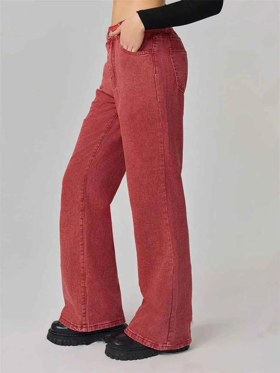 Red Streetwear Low Waist Jeans