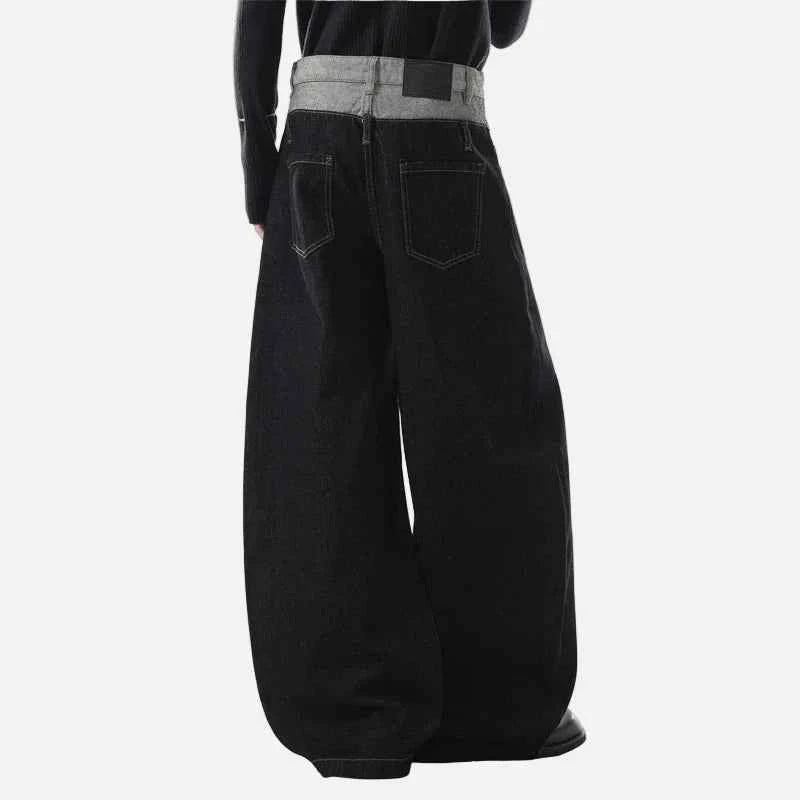 Black Distressed Patchwork Loose Fit Jeans