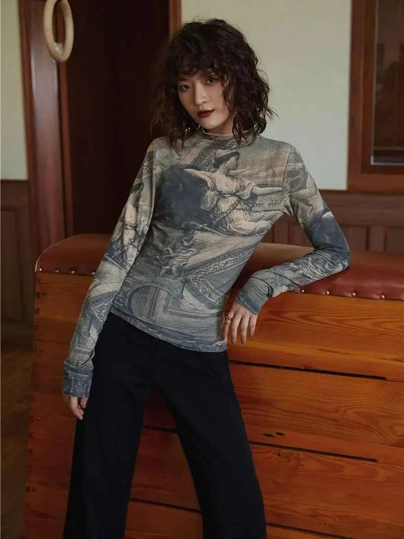 Renaissance Print Vintage Long Sleeve T-shirt