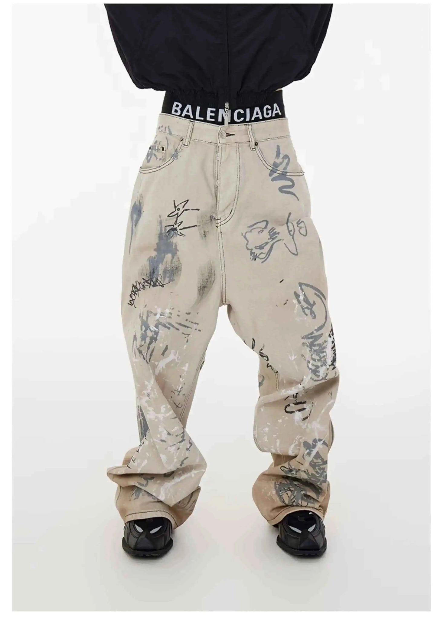 Hand-Painted Graffiti Distressed Denim Jeans