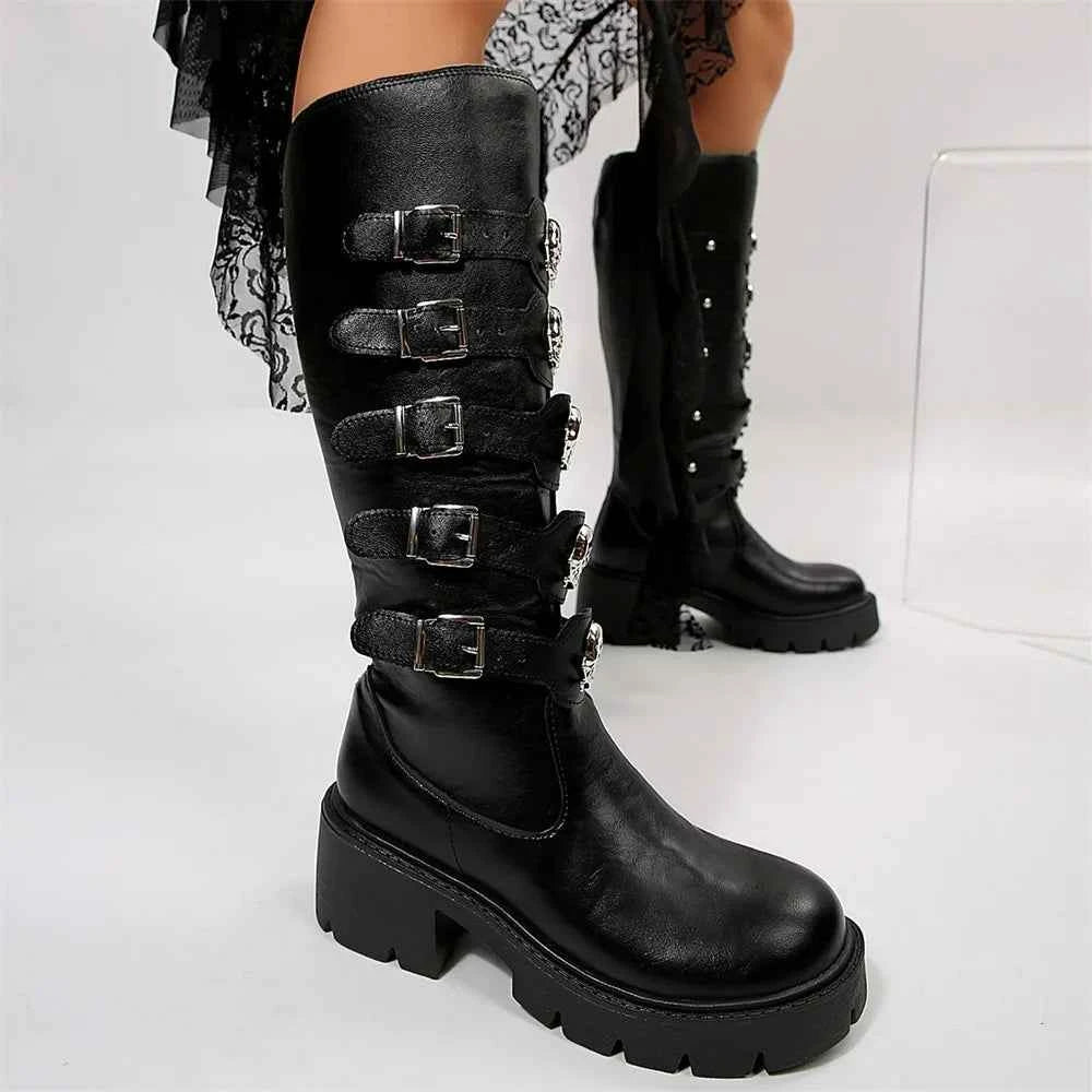Y2K Gothic Buckle Belts Platform Leather Boot