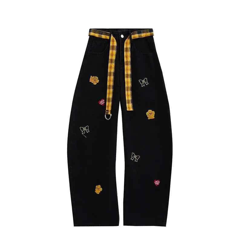 Insulated Korean Style Curved Knife Wide Leg Jeans