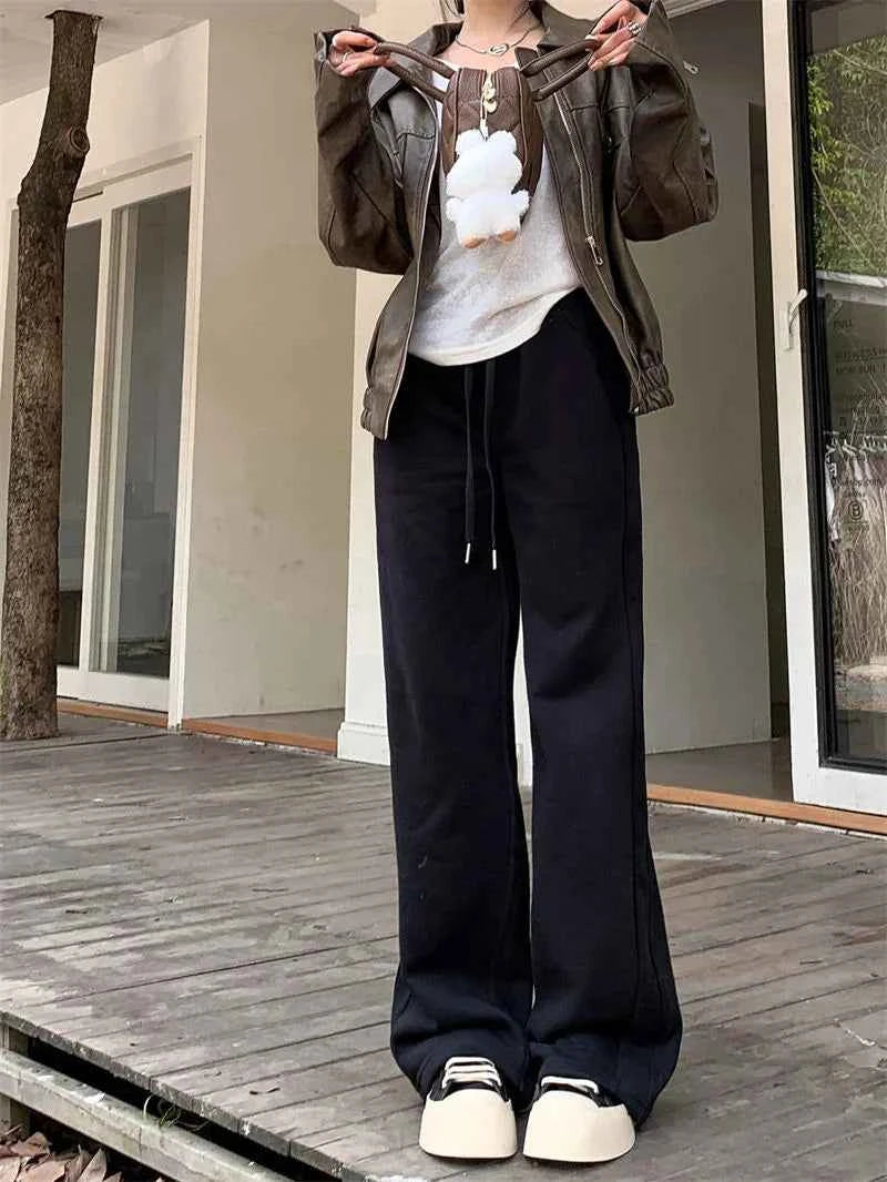 Streetwear Vintage High Waist Casual Lace-Up Sweatpants