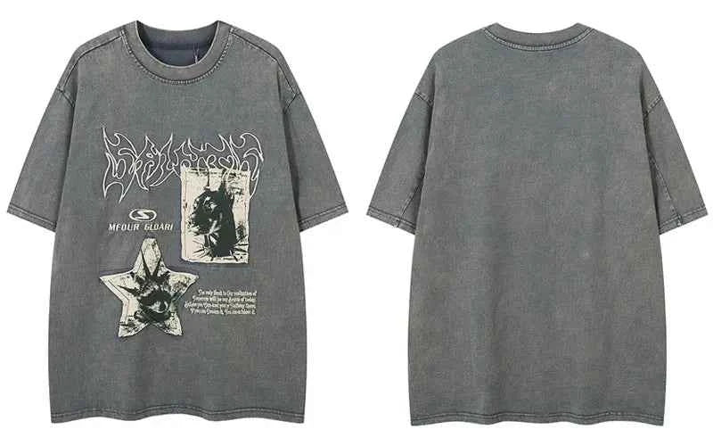 Y2K Oversized Cozy Grunge Patched Gothic T-Shirt