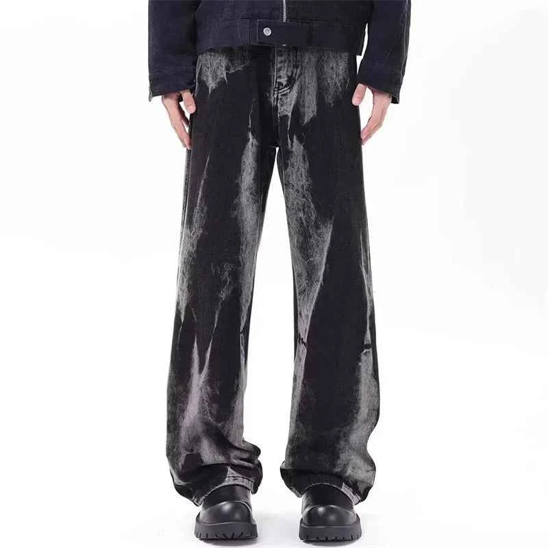 Y2k Cool Gothic Black Tie Dye Wide Jeans