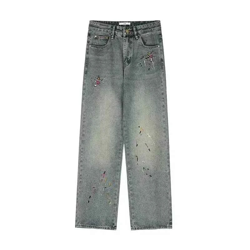 Streetwear Vintage Graffiti Embroidered Denim Jeans