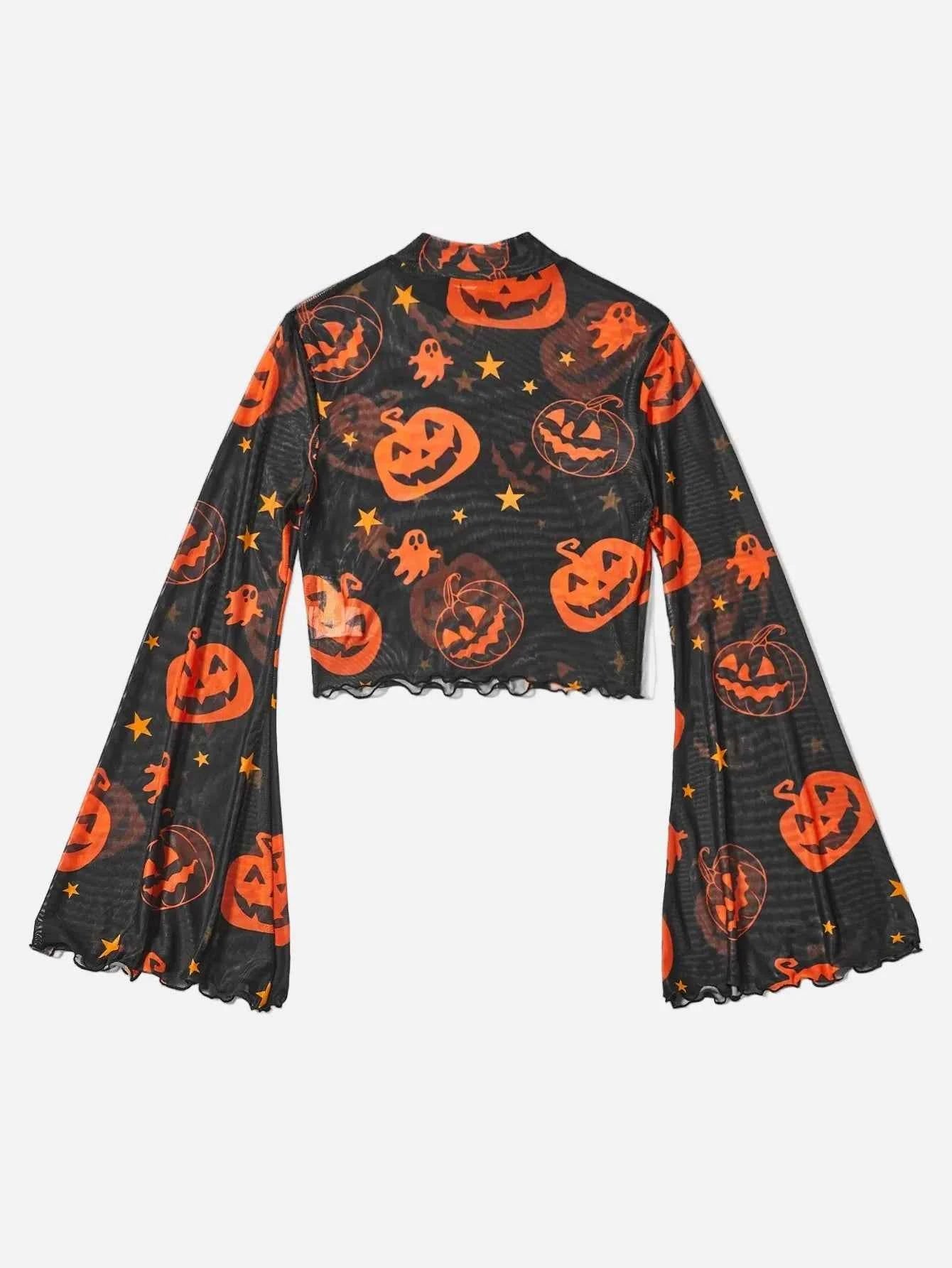 Halloween Pumpkin Pattern Mesh American T-Shirt