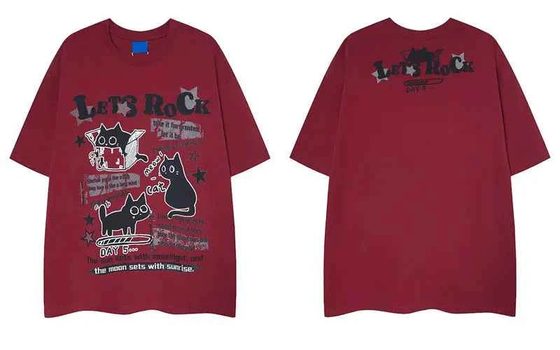Y2K Funny Black Cat Cartoon Graphic Cotton T-Shirt