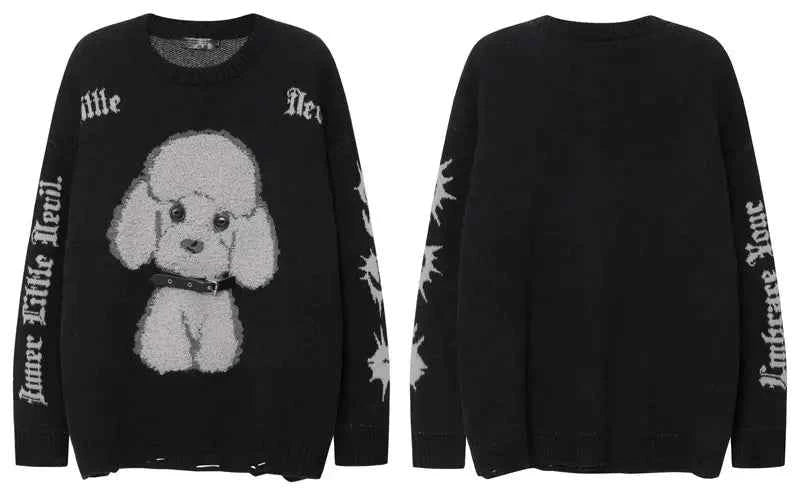Cute Dog Embroidered O-Neck Collar Knitted Sweater
