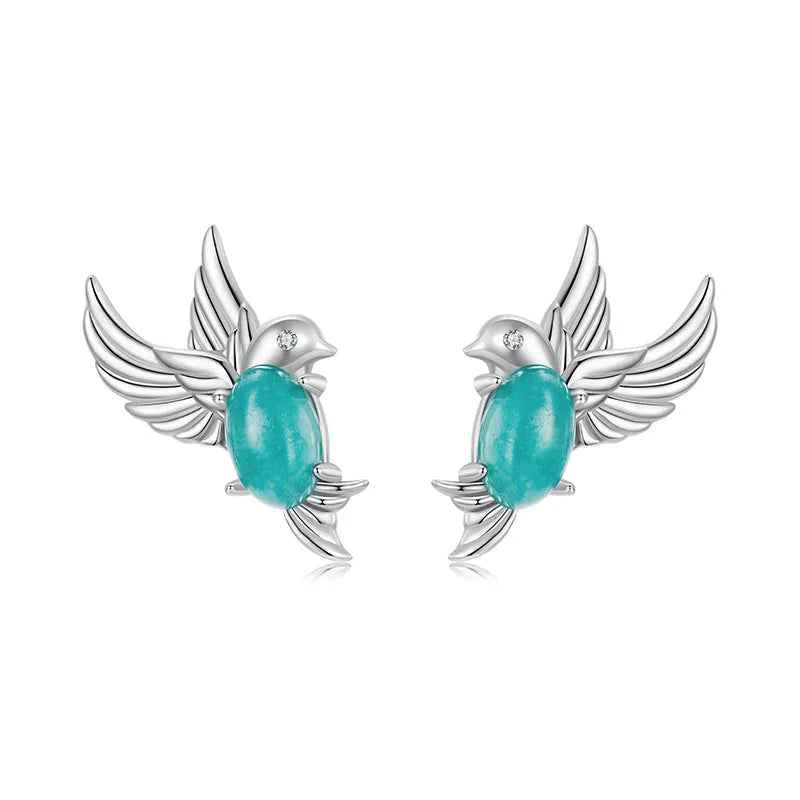 Women Cute Green CZ Bird Stud Earrings