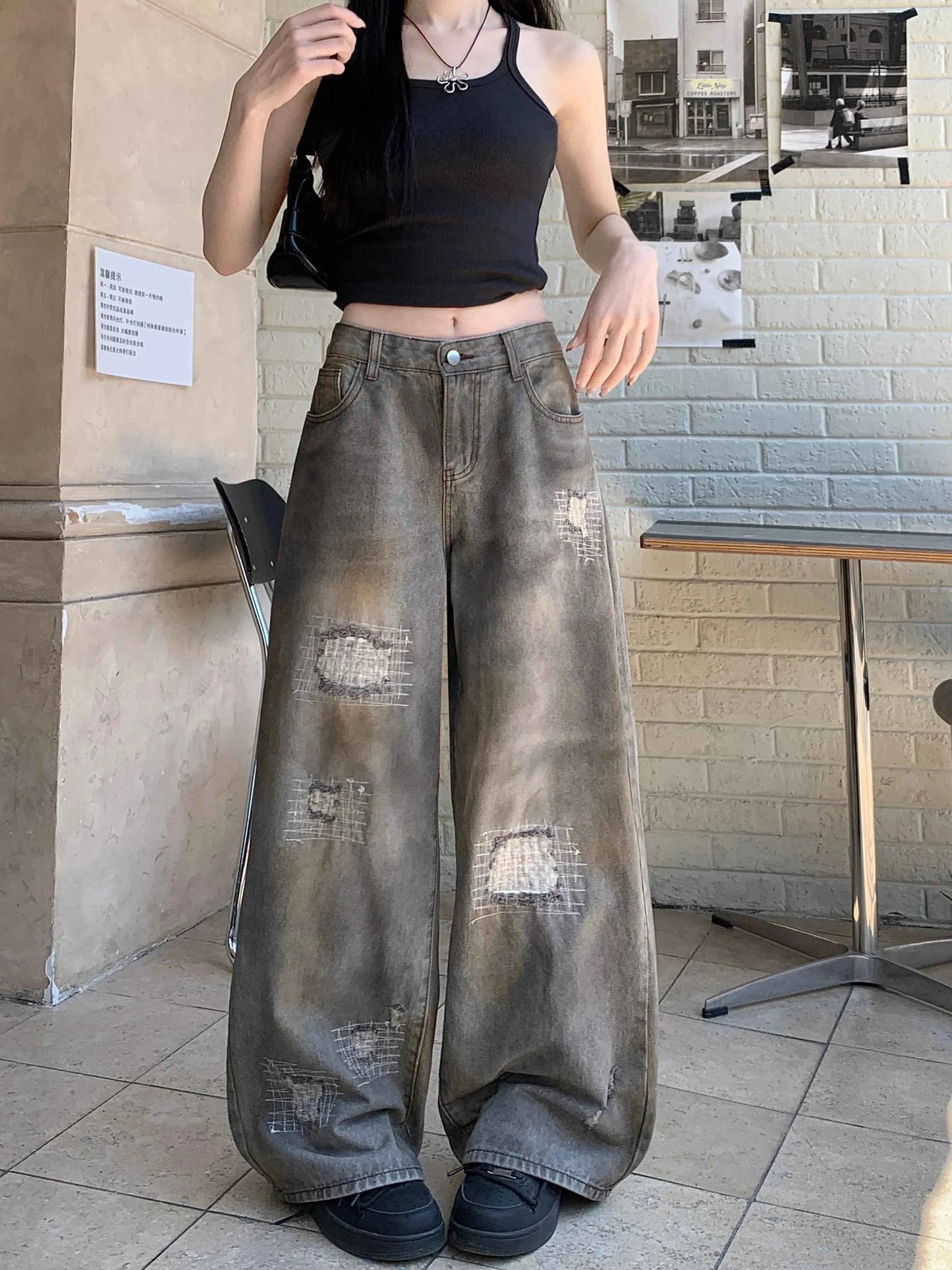 American Style Aesthetic Ripped Denim Jeans
