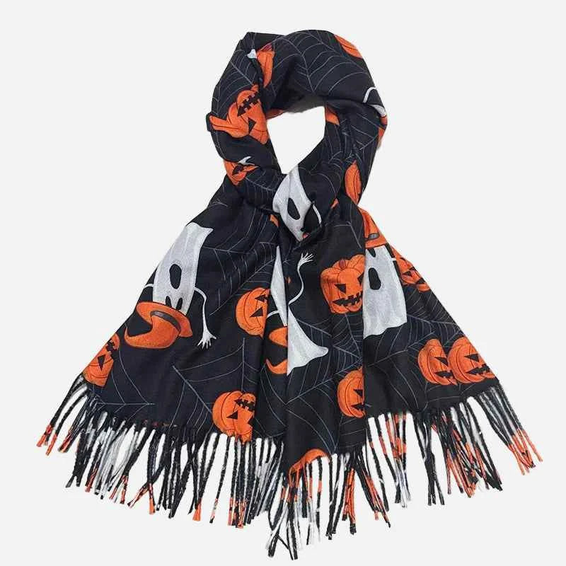 Monochrome Halloween Pumpkin Ghost Print Scarf