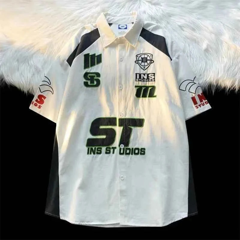 Men Retro American Style Racing Embroidered Shirt