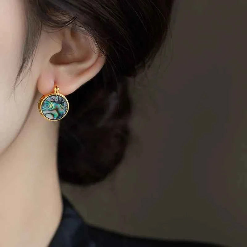 Trendy Gold Abalone Shell Round Earring