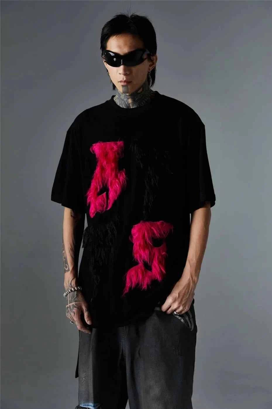 Edgy Cool Patchwork Fur T-Shirt