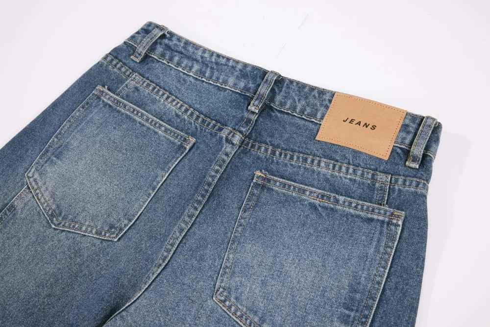 Irregular Distressed Spliced Washed Wide Leg Jeans