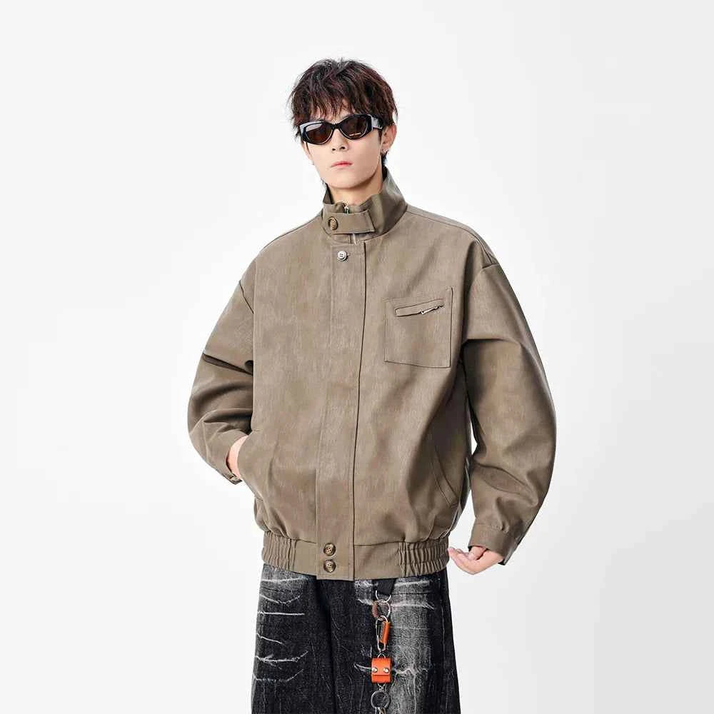 Elevated Stand Collar Faux Leather Jacket