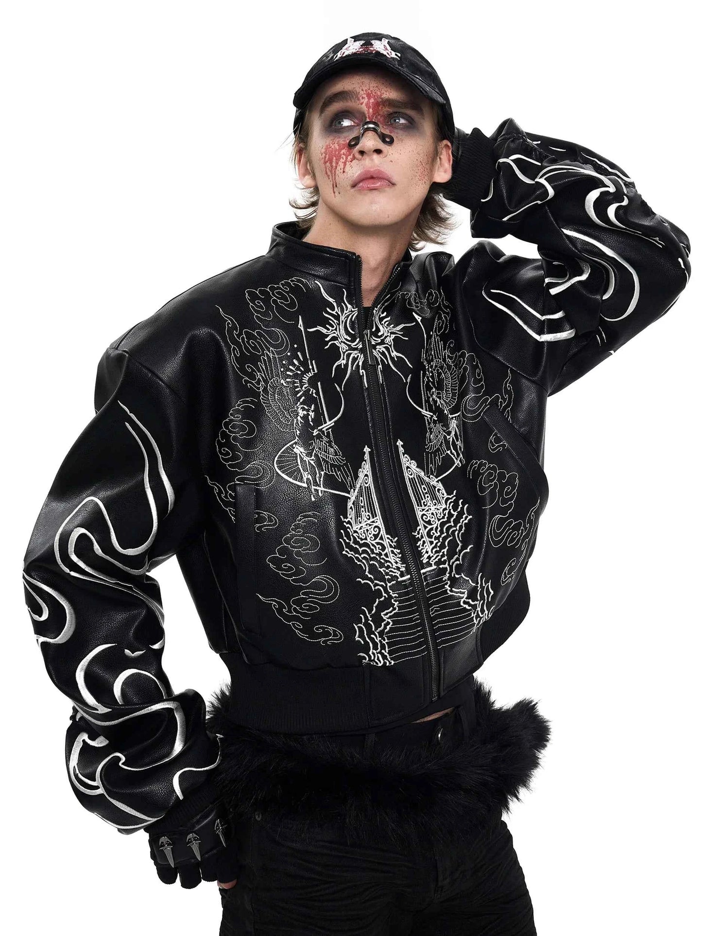 Stylish Embroidered PU Leather Motorcycle Jacket