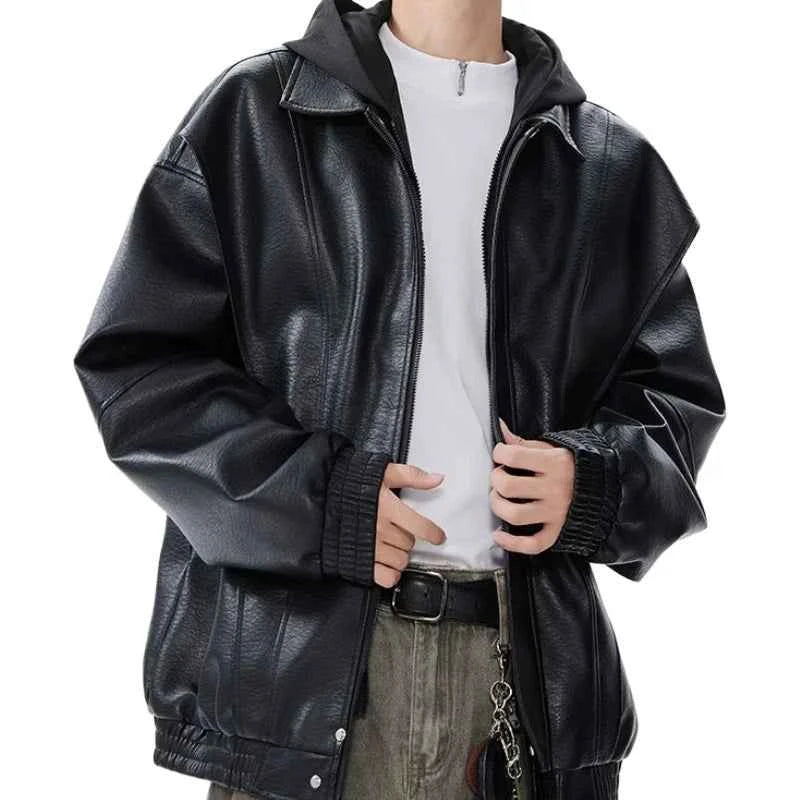 Retro American Hooded Leather Biker Jacket