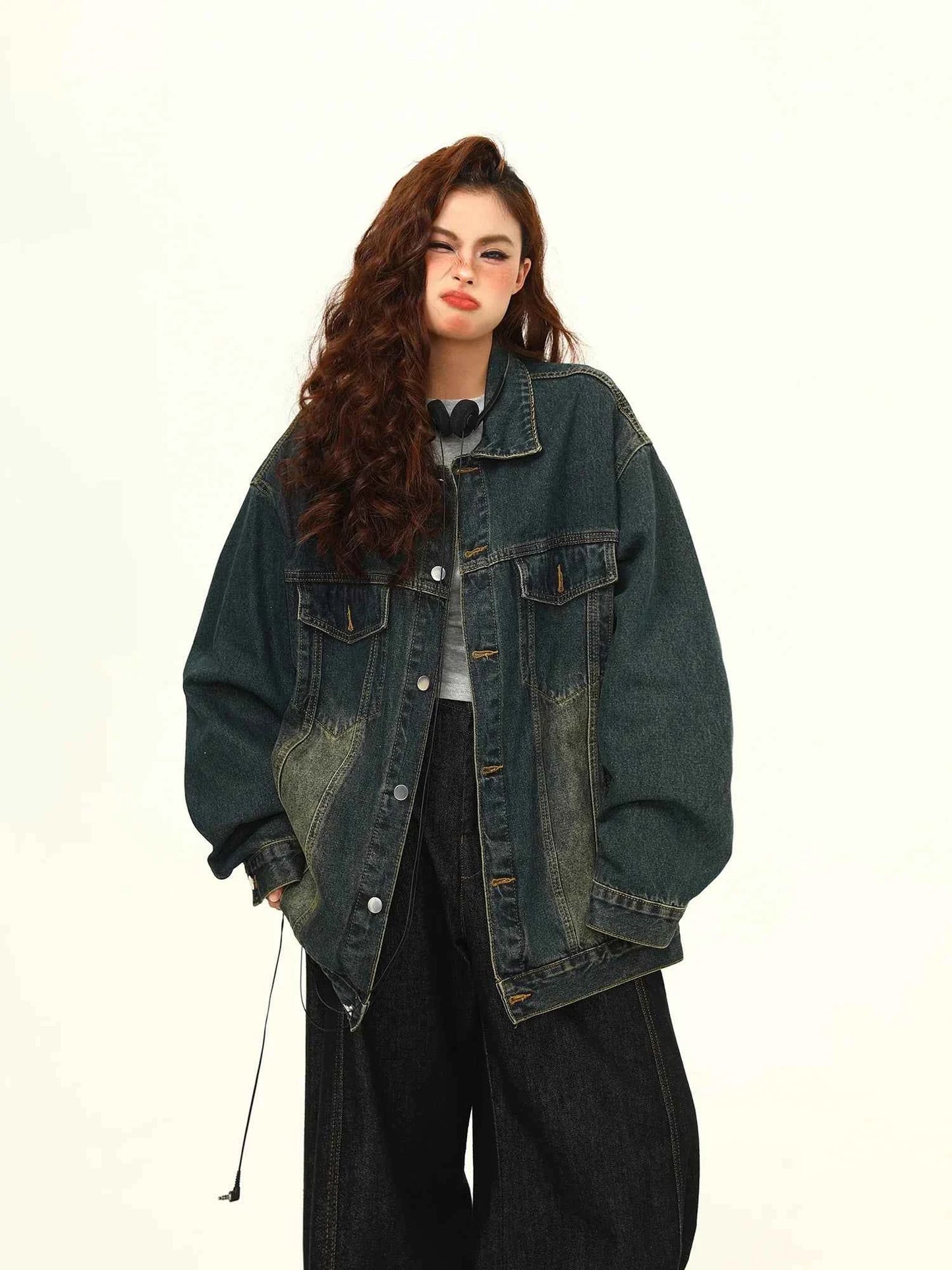 Women Black and Gray Denim Jacket