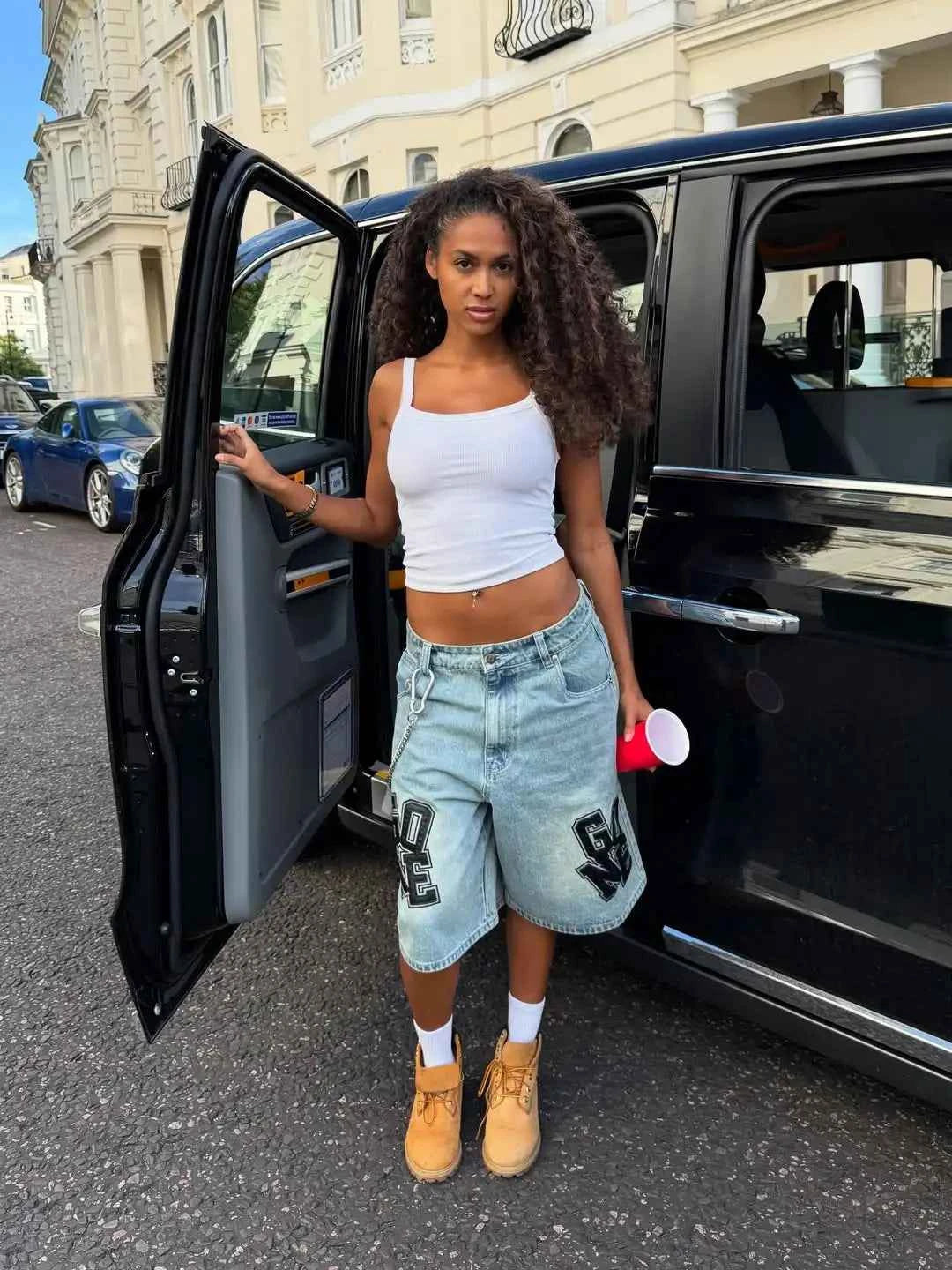 Retro Y2K Embroidered High Waist Denim Short