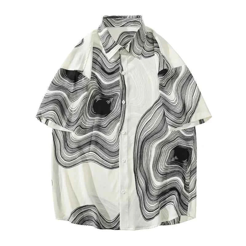 Men's Retro Print Loose Fit Ice Shirt
