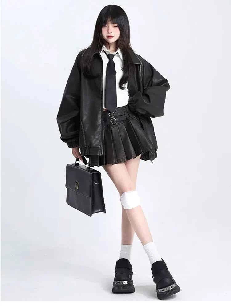 Retro Oversized Distressed Faux Leather Jacket