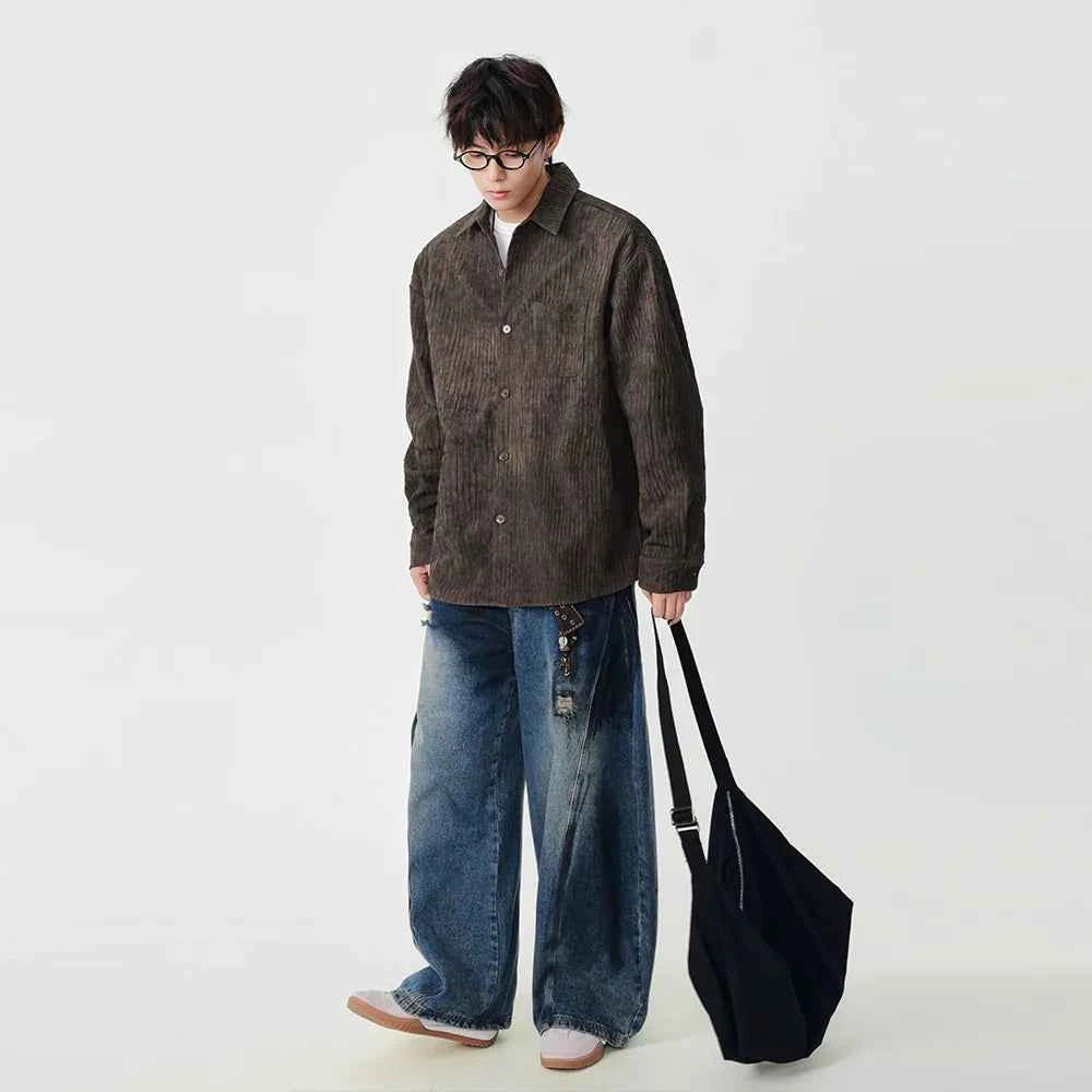 Distressed Corduroy Casual Long Sleeve Shirt