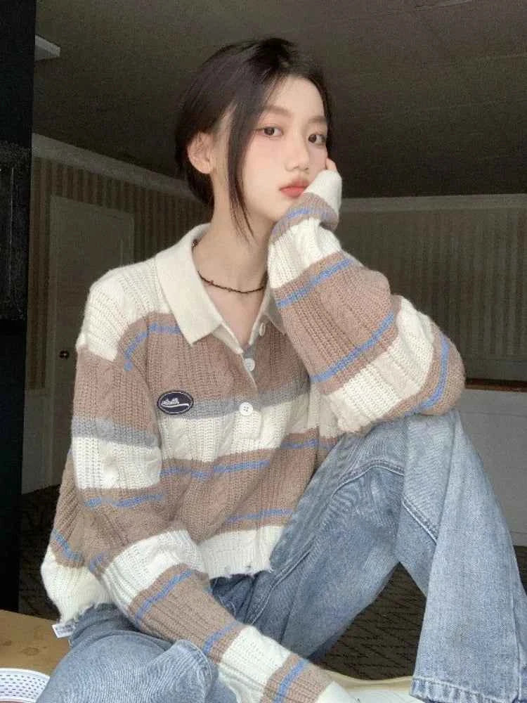 Vintage Loose Knitted Stripe Pullover Sweater