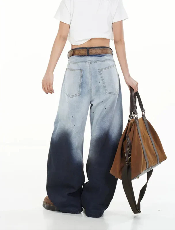 Vintage American Gradient Design Curved Jeans - Luxuryurbanwear