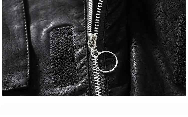 Streetwear High Collar Motorcycle Leather Jacket