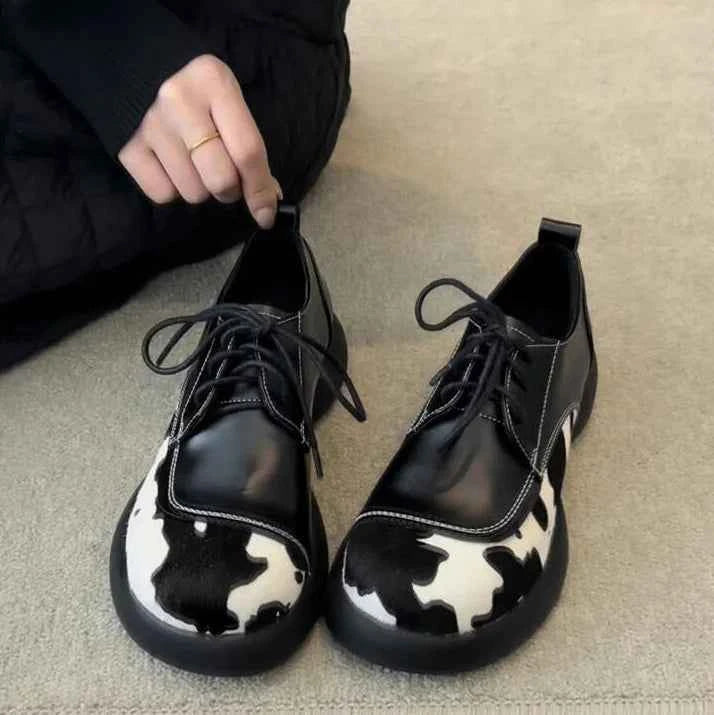 Cowhide Lace-Up Loafers Platform Shoes