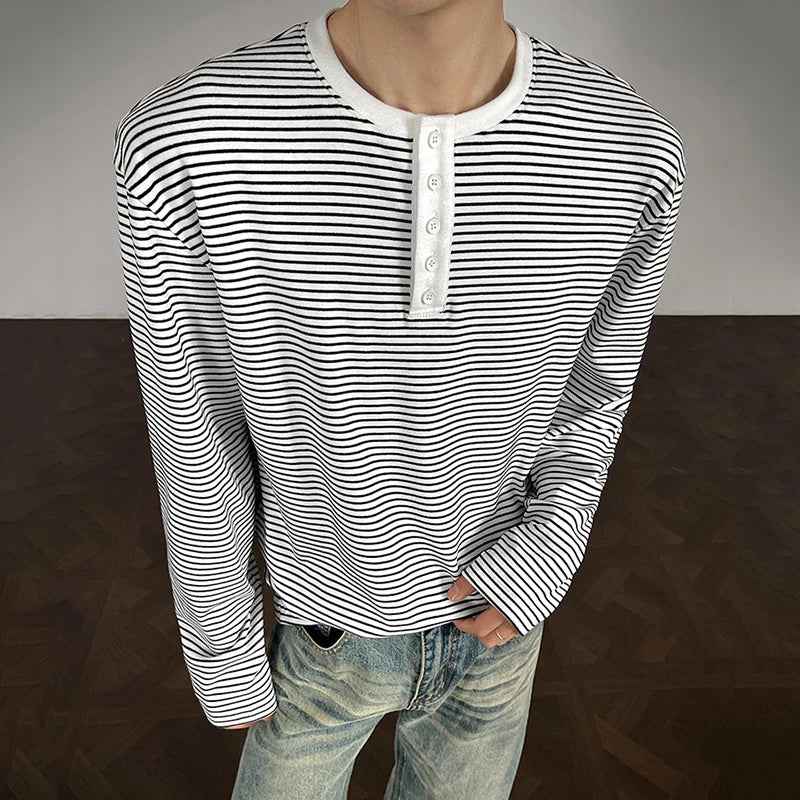 Y2K Striped Breasted Long-Sleeved T-Shirt