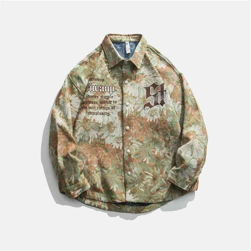 Trendy Gothic Daisy Print Varsity Jacket