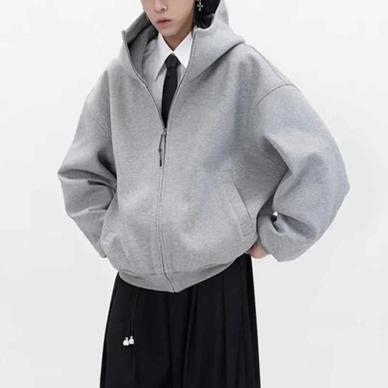 Wide Shoulder Japanese Style Zipper Sweatshirt