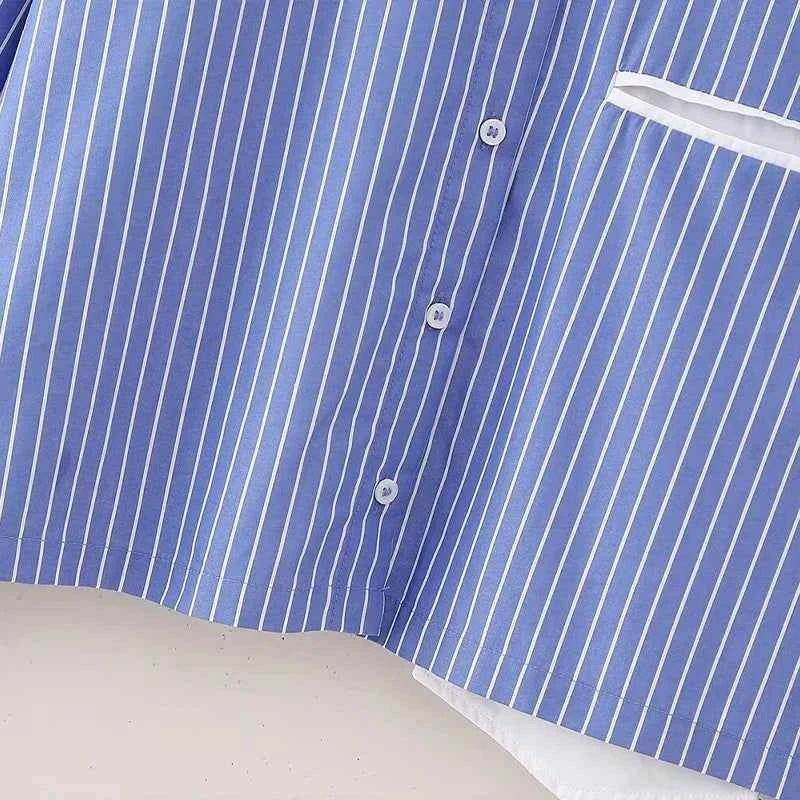 Y2K Striped Single Breasted Lapel Neck Casual Shirt