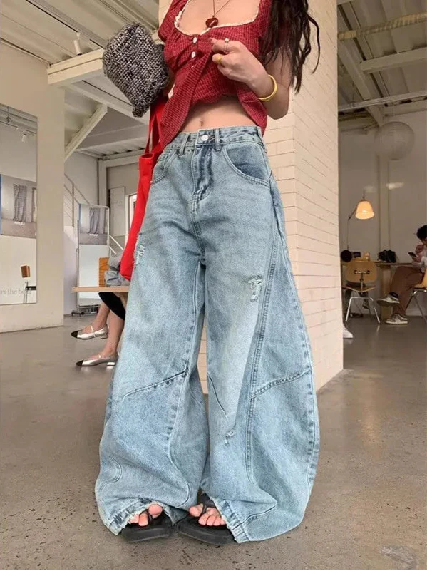 Women Comfort Vintage High Waist Wide Leg Jeans - Luxuryurbanwear
