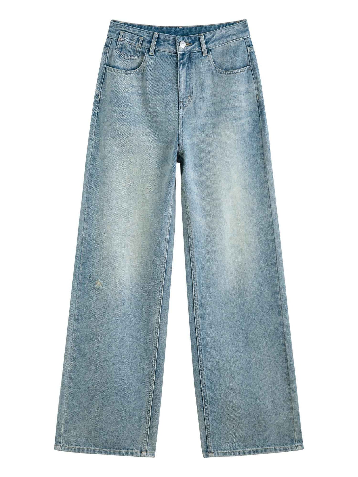 Vintage Wash Distressed Relaxed Straight Jeans