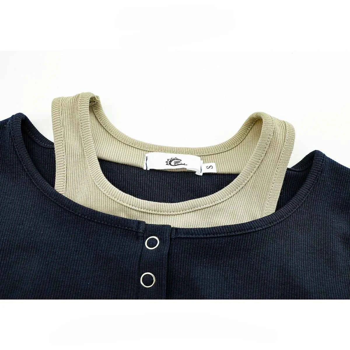 Slimming American Fake Two-Piece Long-Sleeved T-Shirt