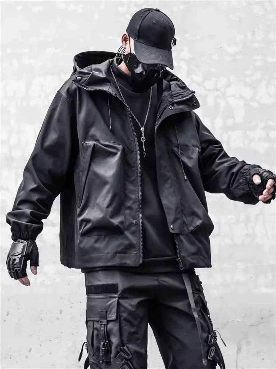 Windbreaker Oversize Tactical Cargo Hooded Jacket