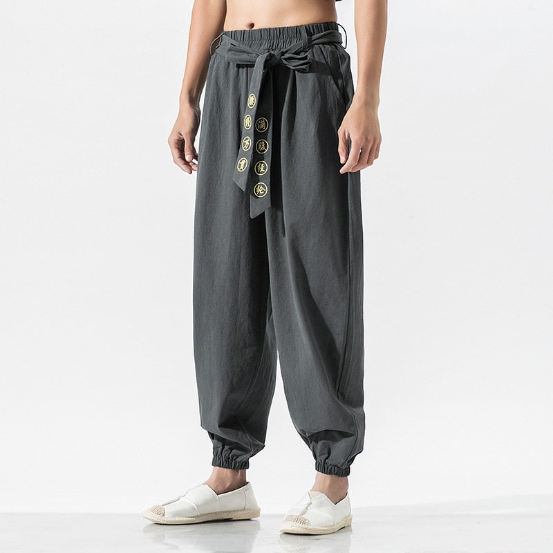 Japanese Embroidered Ribbon Tie Style Pants