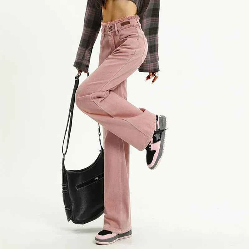 Pink Gothic Y2K Designer Straight Leg Jeans