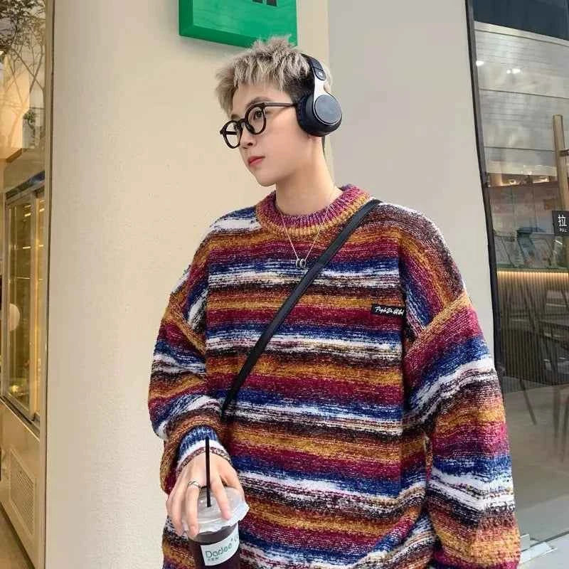 Retro Gradient Embroidery Round Neck Knit Sweater