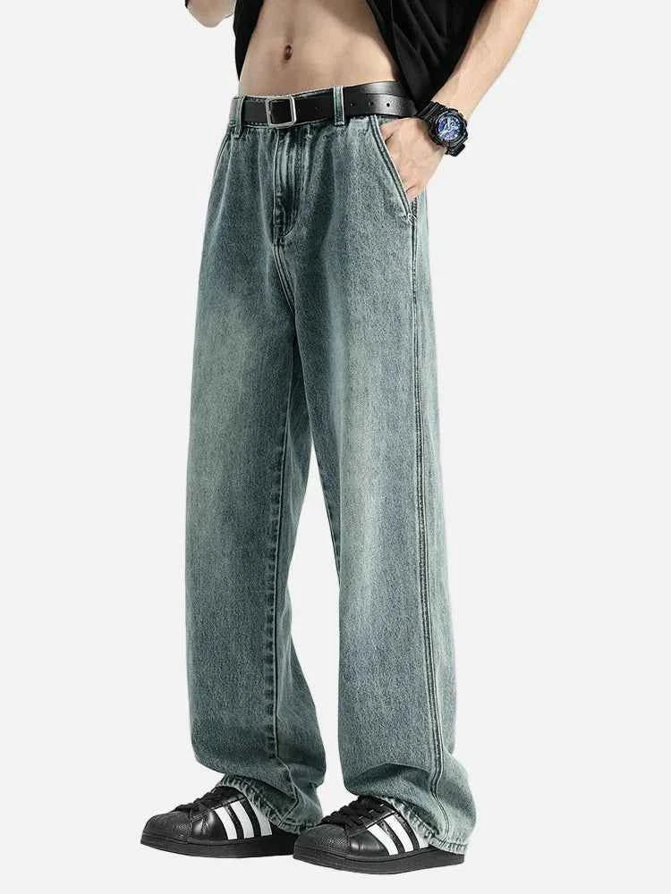Soft Loose Fit Cotton Denim Straight Leg Jeans
