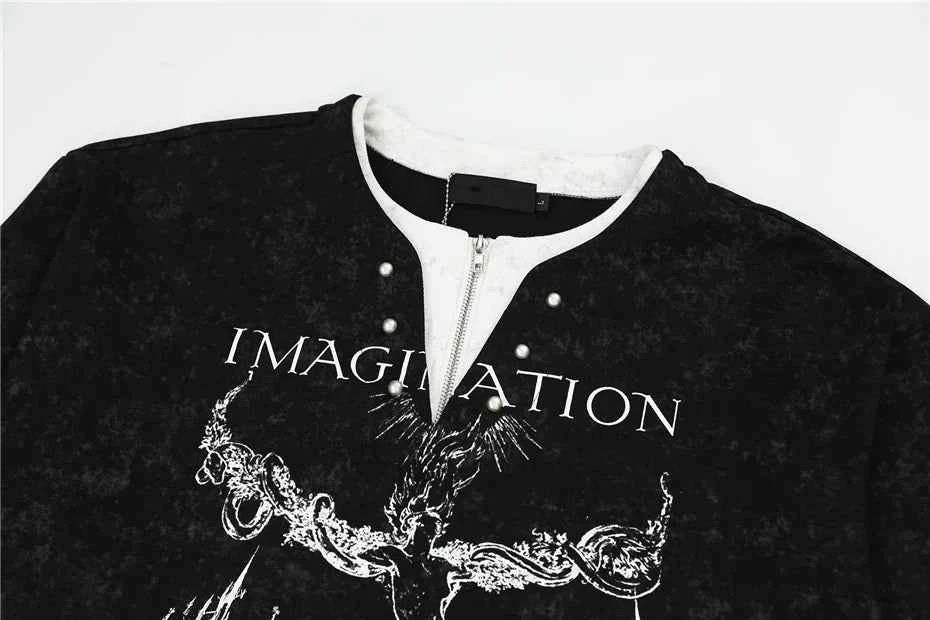 Effortless Fake Two Pieces Graffiti Print Long Sleeve T-Shirt
